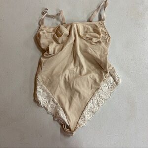 Vintage BodySlimmers by Nancy Ganz Elegant Beige Lace Trim Bodysuit - Size B